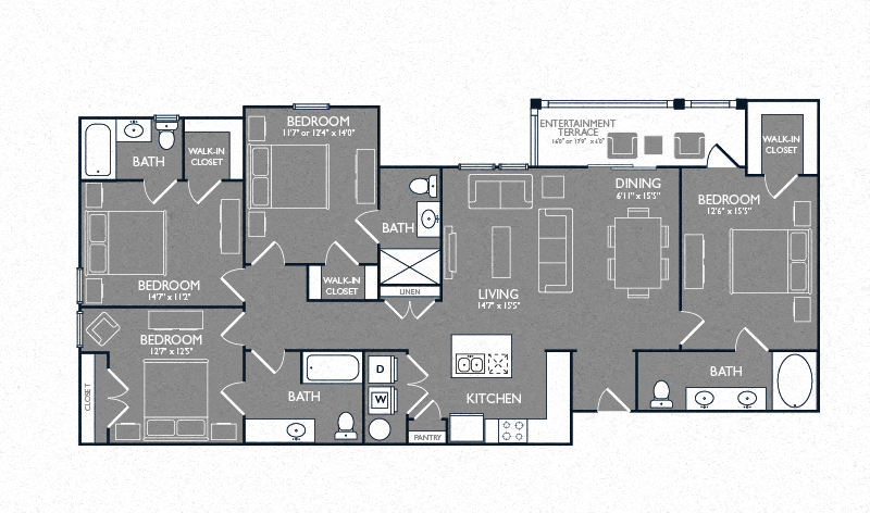 Floor plan for 4 beds, 4 baths, 1743 sqft